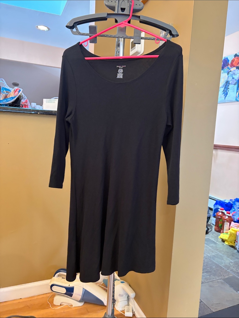 Joan Vass Black Scoop-Neck Long Sleeve Dress